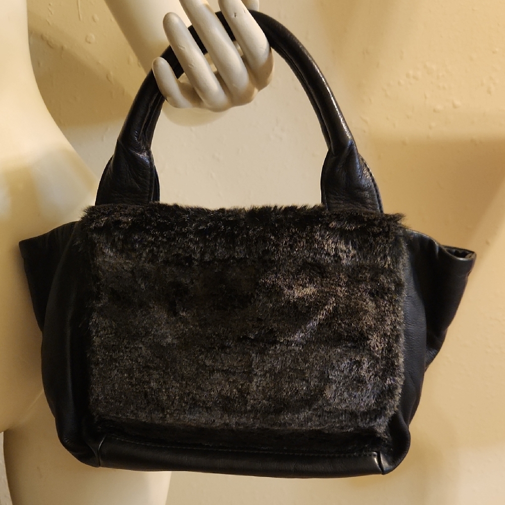 Yohji Yamamoto Black Bag with Plush Gray Accent